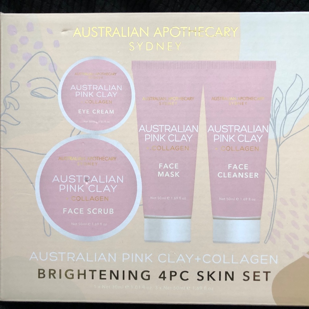 Australian Apothecary Sydney Australian pink clay + collagen brightening 4pc set